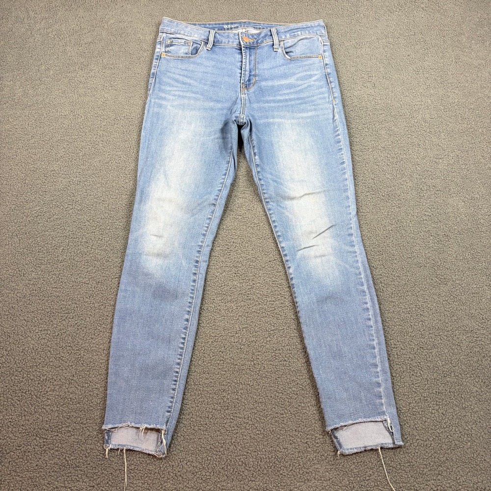 Old Navy Jeans Womens 8 Light Blue Rockstar Mid Rise Skinny Frayed Raw Hem Denim